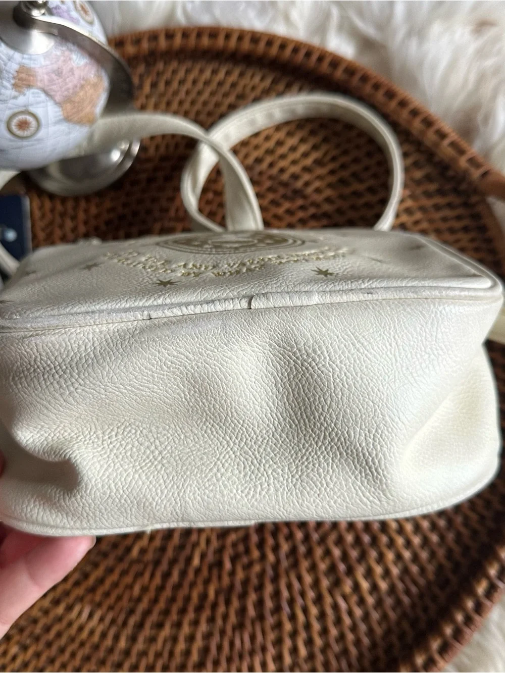 LOUNGEFLY Harry Potter Time Turner Cream Gold-Print Tassel Crossbody Bag